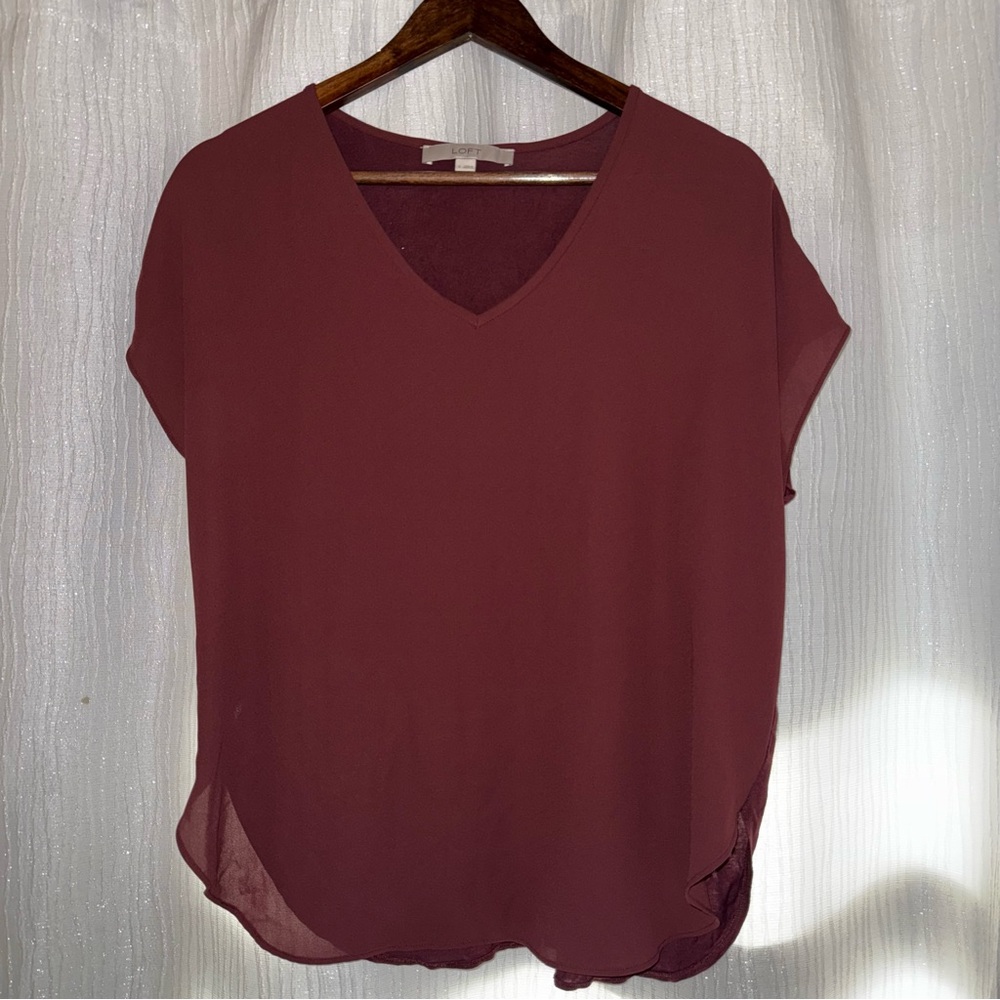 LOFT Red Short Sleeve Relaxed Blouse